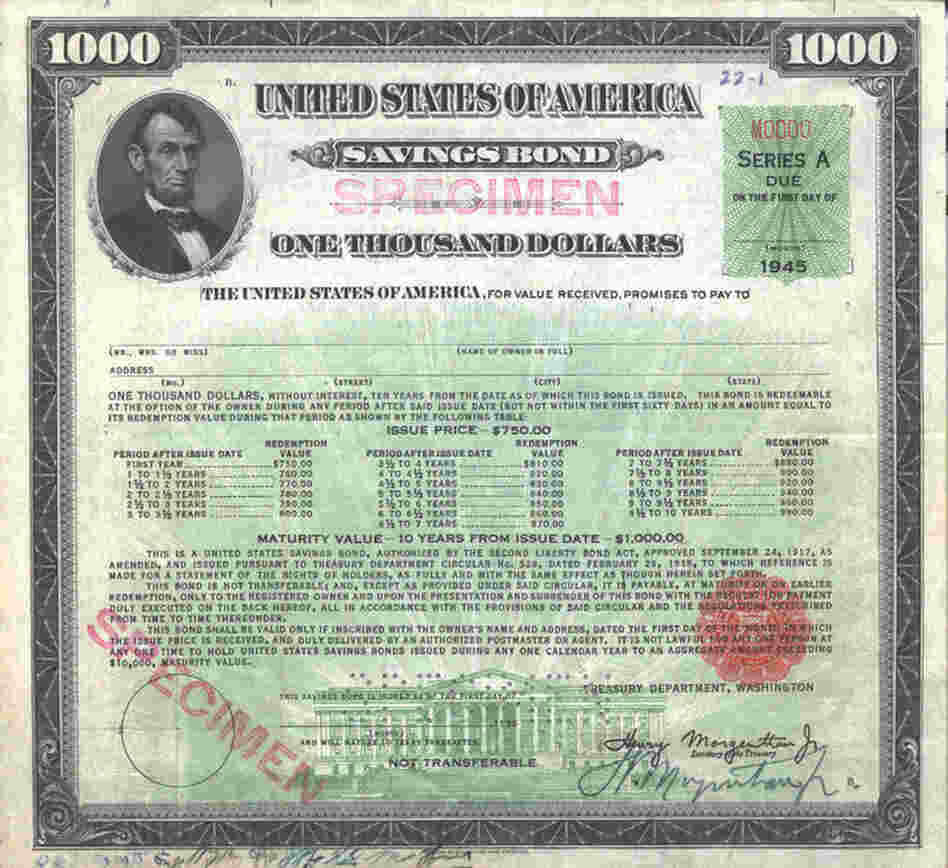 The very first U.S. savings bond was issued on March 1, 1935. It was nicknamed "the baby bond." It had a maturity of 10 years and paid 2.9 percent interest.