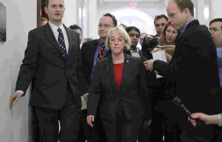 Democratic Sen. Patty Murray, the supercommittee co-chairwoman, arrives to meet in the Capitol Hill office of Democratic Sen. John Kerry with other members of the deficit reduction panel on Monday. 