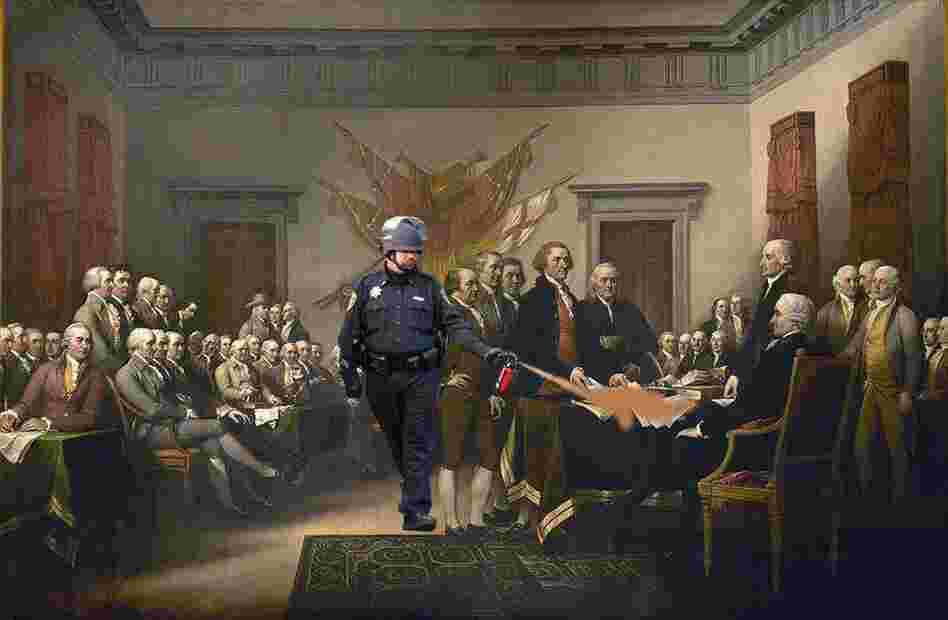 Spraying the Declaration of Independence (John Trumbull's "Declaration of Independence").