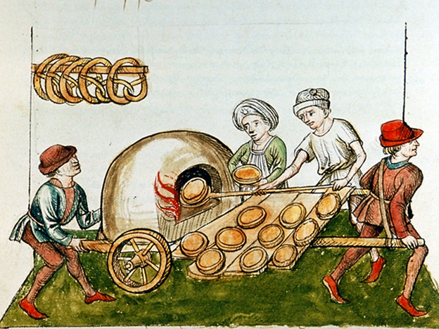  A drawing of a medieval pie baker, circa 1465-1475.
