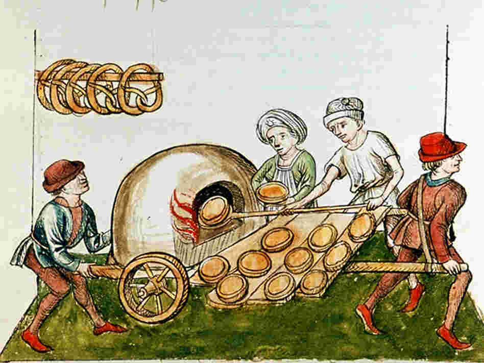  A drawing of a medieval pie baker, circa 1465-1475.