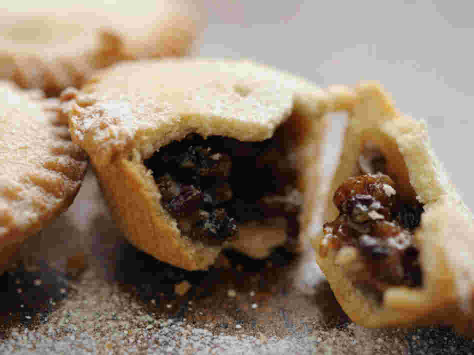 The modern mince pie is typically filled with raisins, sugar, and spices.
