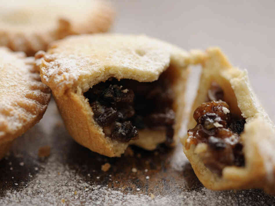 The modern mince pie is typically filled with raisins, sugar, and spices.