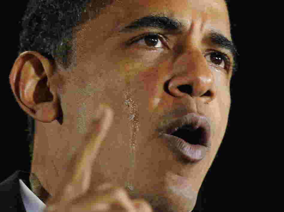 Barack Obama cries while talking about his grandmother, Madelyn Dunham, who died on Nov. 3, 2008.