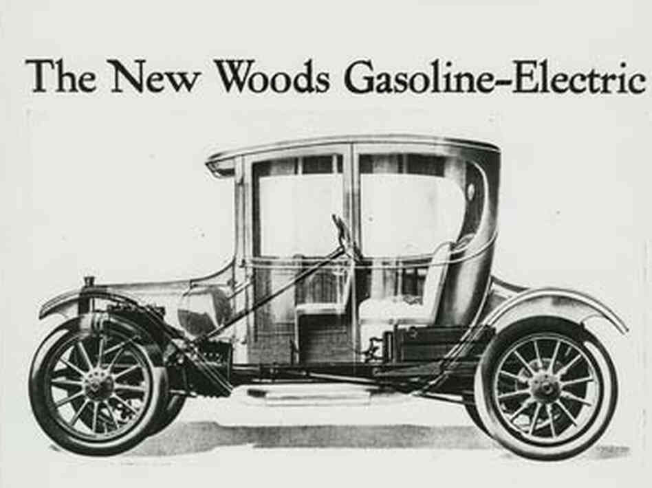 To drive the 1916 Woods Dual-Power hybrid car, the operator moved a lever to start an electric motor. After hitting 20 mph, the driver engaged the clutch, starting the gasoline motor. The two power sources could be engaged together or independently. 