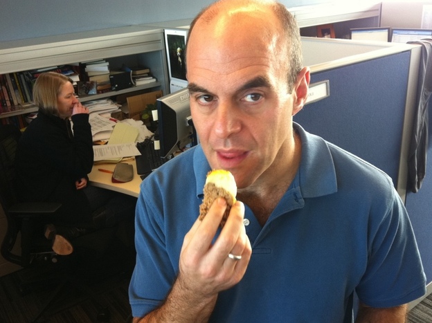 Peter eats the cupcake. 