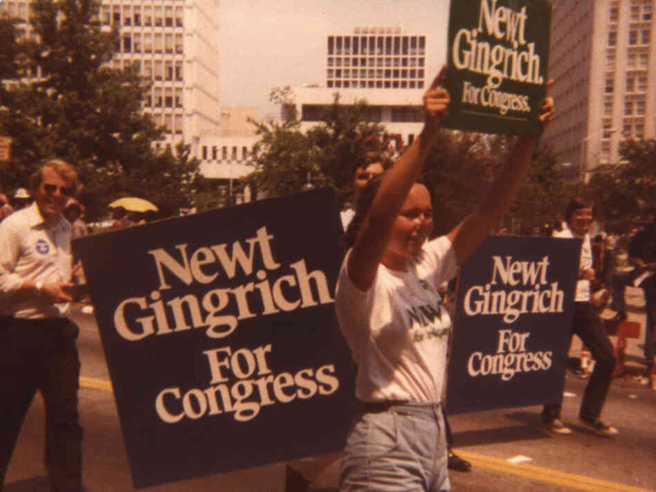 Newt Gingrich's daughter Kathy marches in a campaign rally with supporters for his 1978 run for Congress. He won that race and served in the U.S. House for 20 years, including four as speaker. 