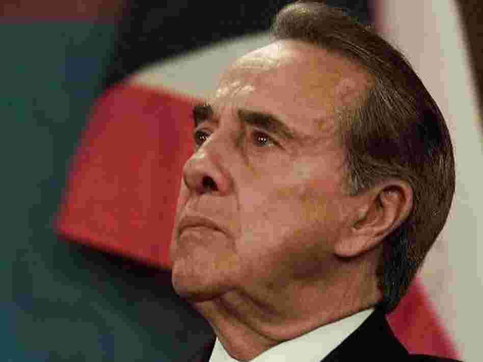 Republican presidential candidate Bob Dole's eyes well up as he is introduced by former President Gerald R. Ford at a Dole campaign event in Ohio in 1996. 