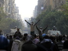 Protesters chanted slogans during clashes with Egyptian riot police near Tahrir Square in Cairo earlier today (Nov. 22, 2011).
