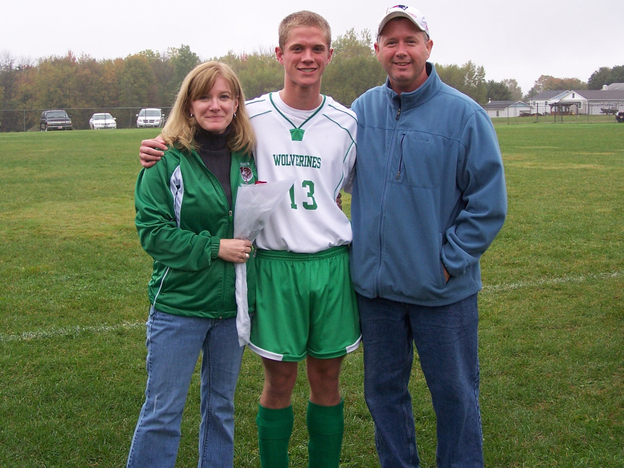 High school senior Jared Lyons (center), shown here with his parents, Kim and Bob, worries how he'll afford to achieve his dream of becoming a doctor. The economy, he says, "can't get any worse than it is now." 