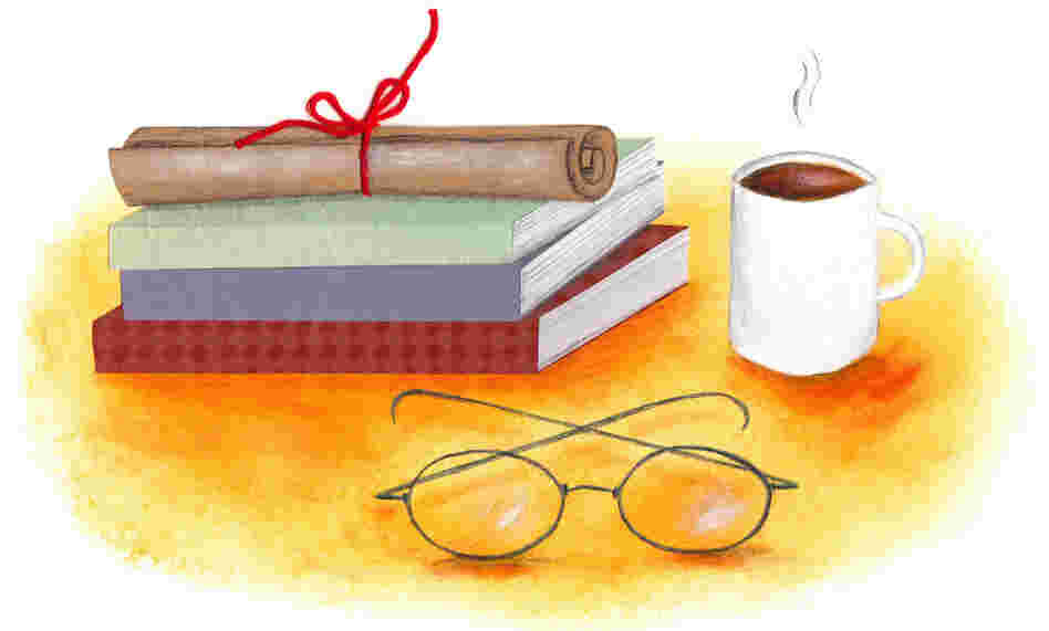 Illustration: Books, coffee and glasses Illustration: Books, coffee and glasses