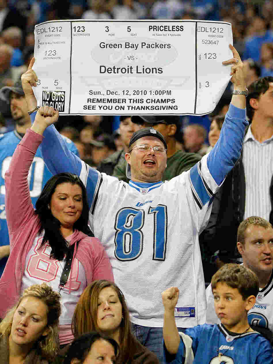 The Detroit Lions will face off against their favorite Thanksgiving nemesis, the Green Bay Packers, Thursday. Last week, a Detroit fan held up a sign looking ahead to the Thanksgiving game.