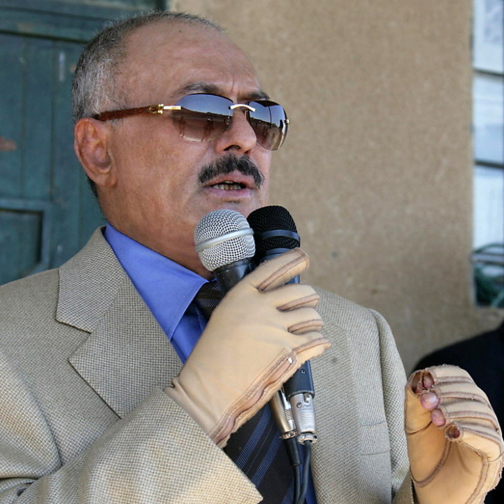 Yemeni President Ali Abdullah Saleh in a photo provided his office earlier this month. He wears gloves to protect his hands, which were injured during an assassination attempt earlier this year. 