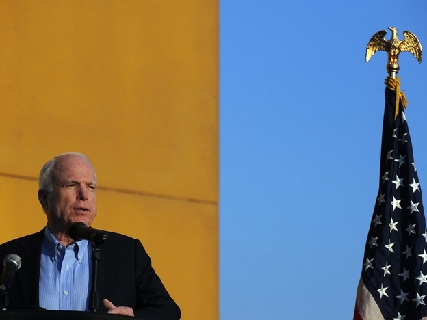 Sen. John McCain speaks at a  Veterans Day ceremony at the U.S. Embassy in Kabul last year.