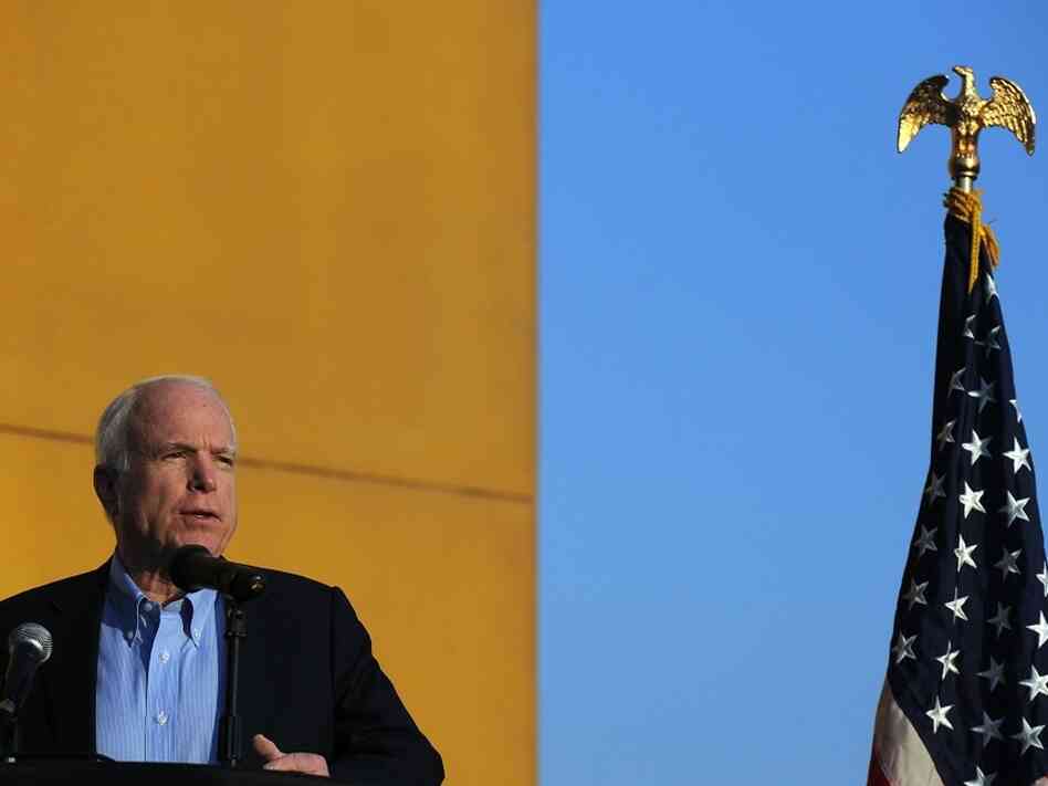 Sen. John McCain speaks at a  Veterans Day ceremony at the U.S. Embassy in Kabul last year.