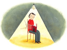 Illustration: Man tied up reading a book. Illustration: Man tied up reading a book.