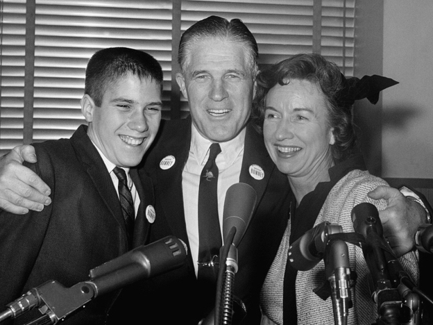 George Romney with his wife, Lenore, and teenage son Mitt, after announcing he would seek the Republican nomination for governor of Michigan in 1962.