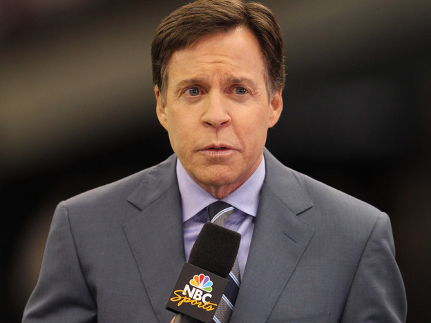 NBC Commentator Bob Costas reports from the sidelines before the New Orleans Saints host the Indianapolis Colts at Mercedes-Benz Superdome on October 23, 2011.