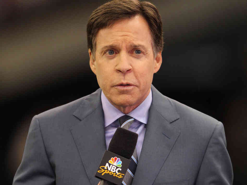 NBC Commentator Bob Costas reports from the sidelines before the New Orleans Saints host the Indianapolis Colts at Mercedes-Benz Superdome on October 23, 2011.