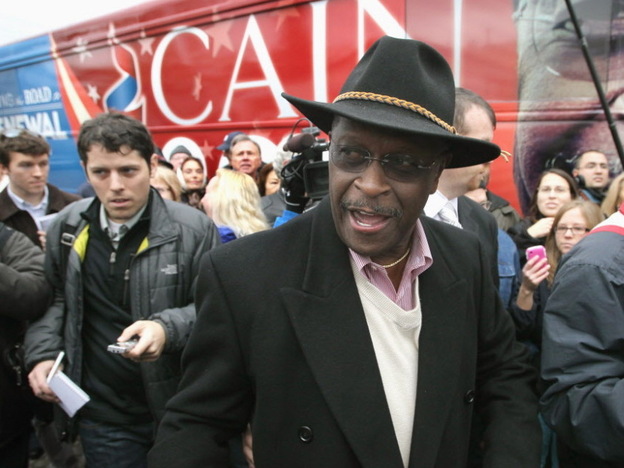 Herman Cain leaves the Big Sky Diner on Nov. 10, 2011 in Ypsilanti, Mich. 