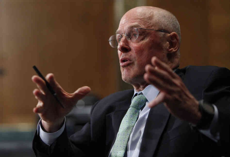 Former Treasury Secretary Henry Paulson testifies on Capitol Hill in Washington in May of 2010.