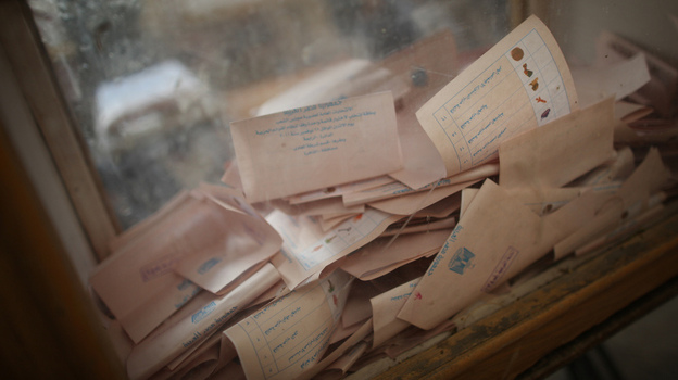Votes piled up inside a ballot box at a polling station in Old Cairo earlier today (Nov. 29, 2011).