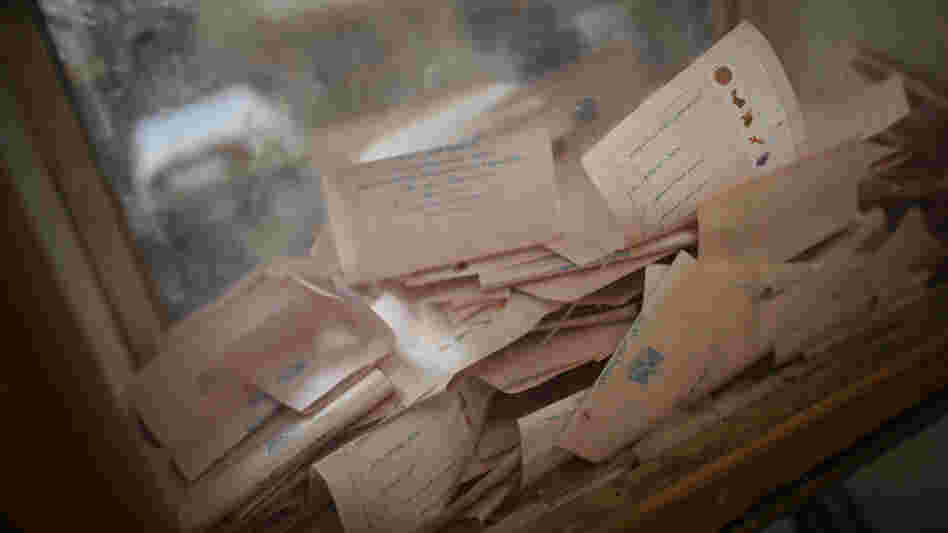 Votes piled up inside a ballot box at a polling station in Old Cairo earlier today (Nov. 29, 2011).