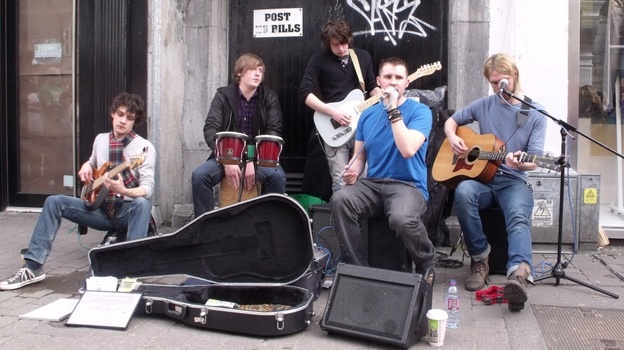 A local street band busks in Galway.