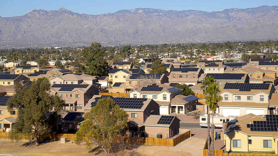 SolarCity has received financing from Bank of America Merrill Lynch to install solar electricity systems on houses on military bases, like one here at Soaring Heights Communities at Davis Monthan Air Force Base outside Tucson, Ariz. SolarCity has received financing from Bank of America Merrill Lynch to install solar electricity systems on houses on military bases, like one here at Soaring Heights Communities at Davis Monthan Air Force Base outside Tucson, Ariz.