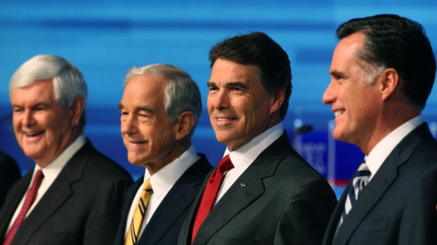 From left, GOP presidential candidates Newt Gingrich, Ron Paul, Rick Perry and Mitt Romney participate in the Fox News/Google GOP debate at the Orange County Convention Center in September. Since then, the candidates have gotten tougher on each other. From left, GOP presidential candidates Newt Gingrich, Ron Paul, Rick Perry and Mitt Romney participate in the Fox News/Google GOP debate at the Orange County Convention Center in September. Since then, the candidates have gotten tougher on each other.