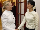 Secretary of State Hillary Rodham Clinton and pro-democracy leader Aung San Suu Kyi at the U.S. Chief of Mission Residence in Rangoon, Myanmar, earlier today (Dec. 1, 2011). Secretary of State Hillary Rodham Clinton and pro-democracy leader Aung San Suu Kyi at the U.S. Chief of Mission Residence in Rangoon, Myanmar, earlier today (Dec. 1, 2011).