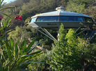 Designed in 1958, architect John Lautner's Chemosphere House perches atop a 29-foot concrete pole on a roughly 45 degree slope in California's Hollywood Hills and is accessible via funicular. Designed in 1958, architect John Lautner's Chemosphere House perches atop a 29-foot concrete pole on a roughly 45 degree slope in California's Hollywood Hills and is accessible via funicular.