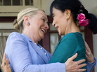Aung San Suu Kyi, right, and Secretary of State Hillary Rodham Clinton embraced today when they met at Suu Kyi's home in Yangon, Myanmar (also known as Burma). Aung San Suu Kyi, right, and Secretary of State Hillary Rodham Clinton embraced today when they met at Suu Kyi's home in Yangon, Myanmar (also known as Burma).