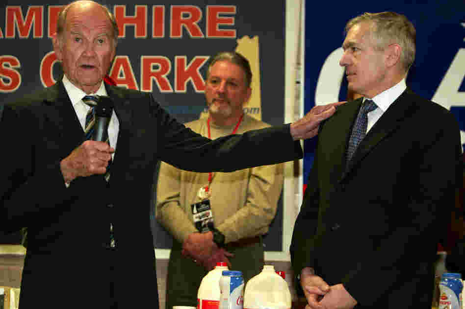 Democratic presidential hopeful Wesley Clark (right) is endorsed by McGovern during a pancake breakfast in Keene, N.H., 2004.