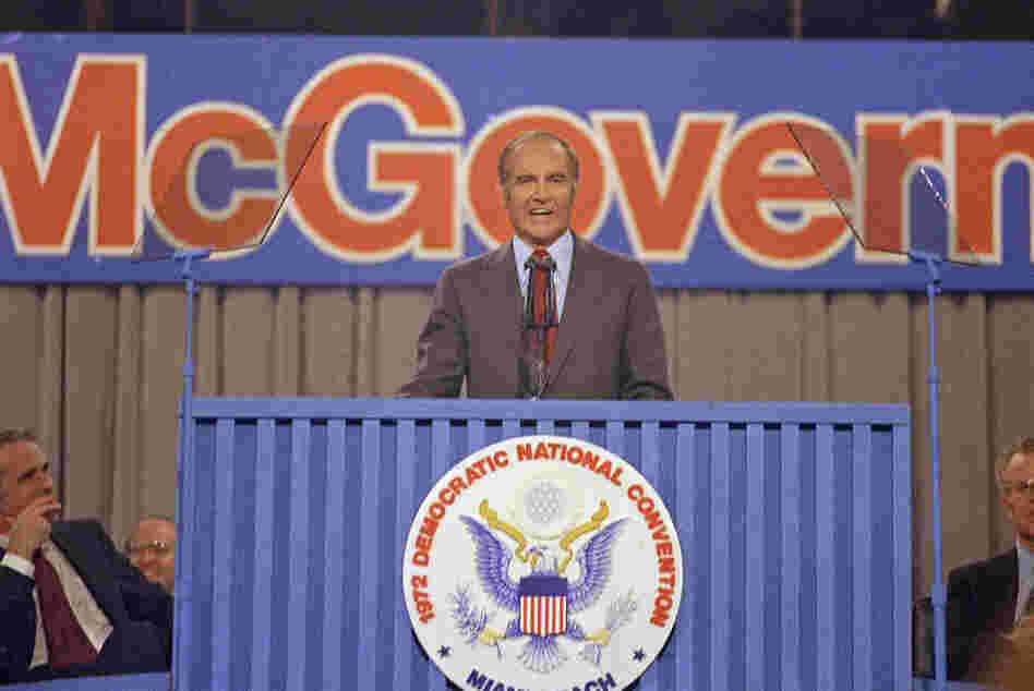 Former Sen. George McGovern (D-S.C.) accepts the Democratic nomination for president at the 1972 Democratic National Convention in Miami Beach, Fla.