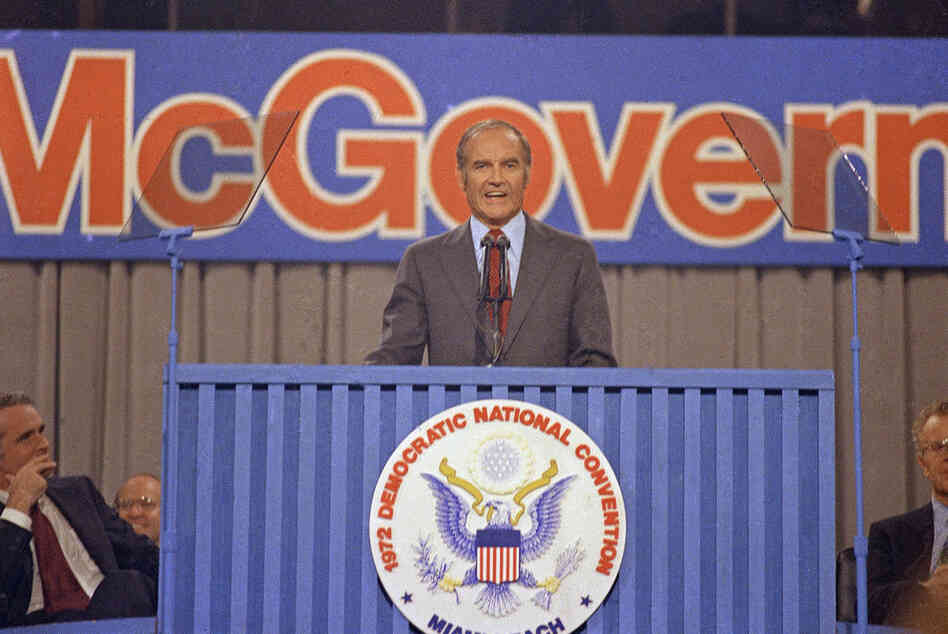 Former Sen. George McGovern (D-S.C.) accepts the Democratic nomination for president at the 1972 Democratic National Convention in Miami Beach, Fla.