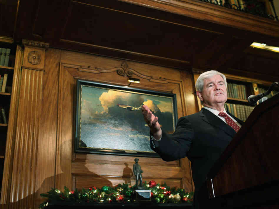 Republican presidential candidate Newt Gingrich speaks to the media at the Union League Club following an earlier meeting with Donald Trump at Trump Tower on Dec. 5 in New York City. 