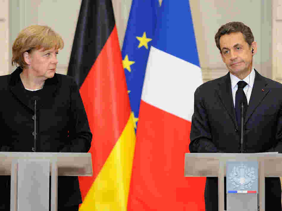 German Chancellor Angela Merkel with French President Nicolas Sarkozy at a press conference German Chancellor Angela Merkel with French President Nicolas Sarkozy at a press conference
