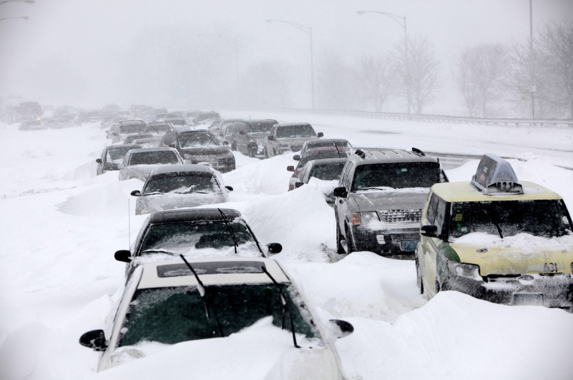 In this Feb. 2 file photo, hundreds of cars are seen stranded on Lake Shore Drive in Chicago after a winter blizzard of historic proportions wobbled an otherwise snow-tough Chicago. 