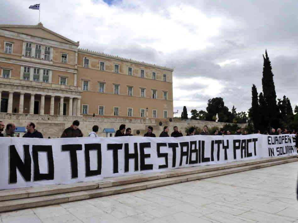 Protestors in front of the Greek Parliament in Athens in 2010, demonstrating against the EU's Growth and Stability Pact. Protestors in front of the Greek Parliament in Athens in 2010, demonstrating against the EU's Growth and Stability Pact.