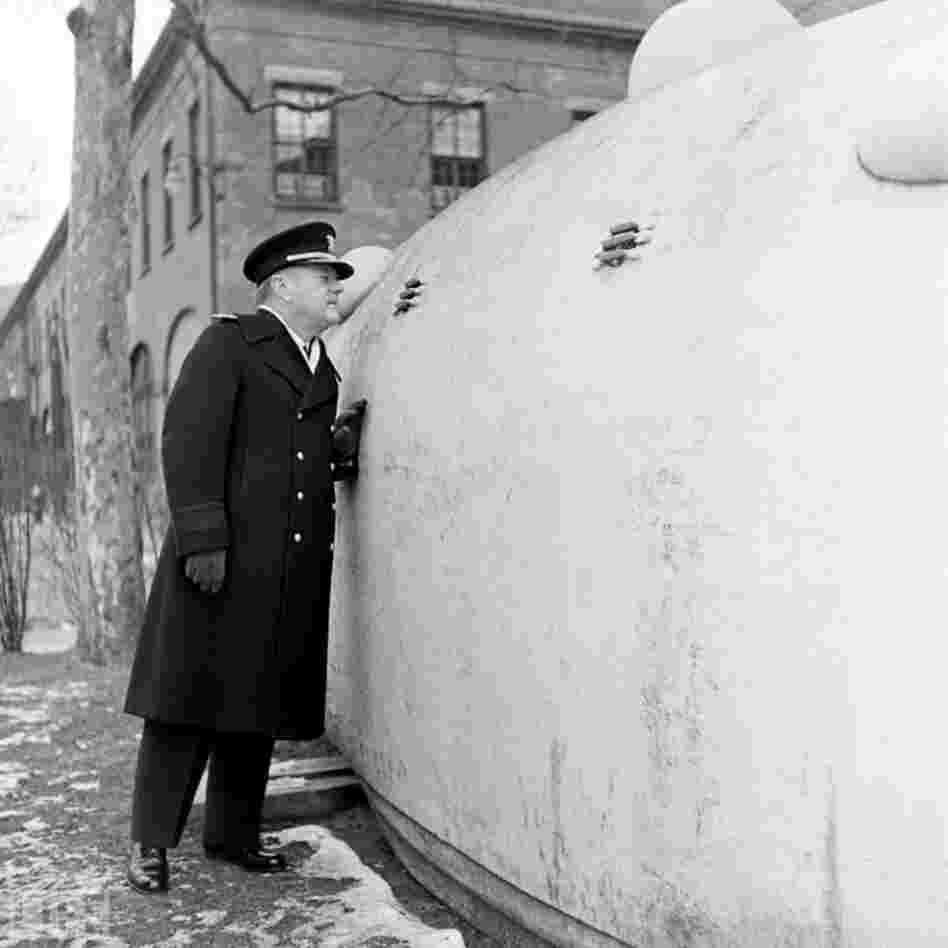 An early naval craft on display at the Brooklyn Navy Yard, called the Intelligent Whale. Construction began on this hand-cranked submarine during the Civil War; it was acquired by the Navy, but the project was ultimately abandoned. 