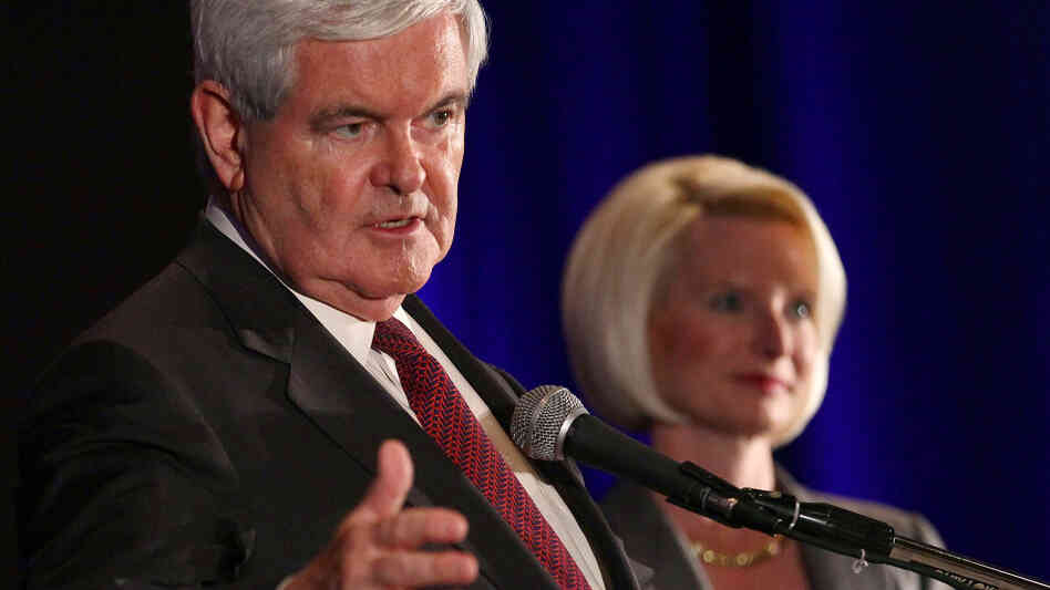 Newt Gingrich, shown with his wife, Callista Gingrich, attends a pre-debate rally sponsored by the Faith and Freedom Coalition earlier this year in Florida. The thrice-married former House speaker, who cheated on his first two wives and was punished by the House for ethical violations, is now outperforming family man Mitt Romney among Iowa's evangelicals. Newt Gingrich, shown with his wife, Callista Gingrich, attends a pre-debate rally sponsored by the Faith and Freedom Coalition earlier this year in Florida. The thrice-married former House speaker, who cheated on his first two wives and was punished by the House for ethical violations, is now outperforming family man Mitt Romney among Iowa's evangelicals.