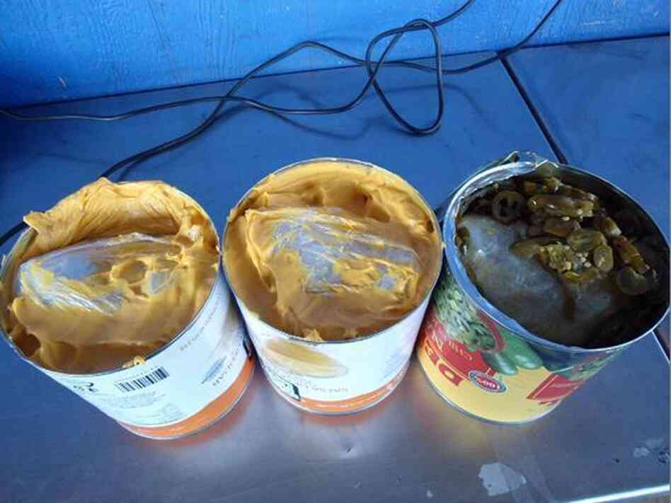 Seven pounds of methamphetamine hidden into nacho cheese and jalapeno containers were seized by customs officials at the border crossing in San Ysidro, Calif. this week.