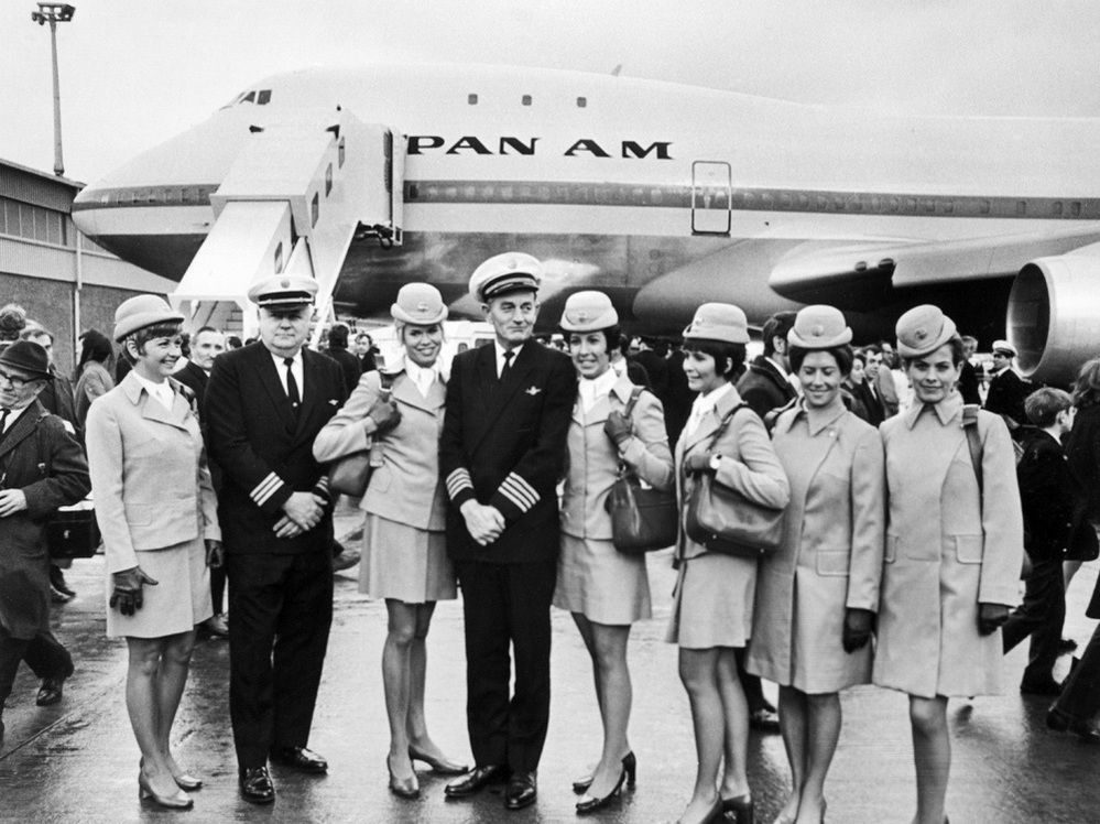 The aircrew of the first commercial flight of the Boeing 747 from New York to London for Pan American. 