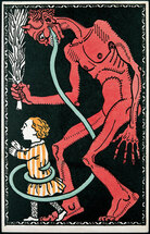 An illustration of the Krampus from an early 20th-century postcard.