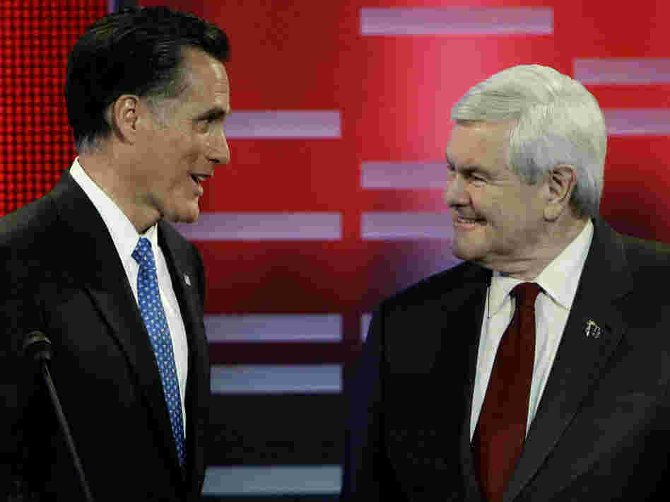 Republican presidential candidates former Massachusetts Gov. Mitt Romney and former House Speaker Newt Gingrich squared off in the ABC debate in Des Moines, Iowa, Saturday night.
