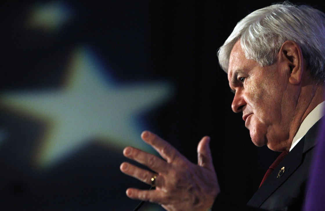 Gingrich speaks at the Iowa Veterans Presidential Forum on Saturday in Des Moines.