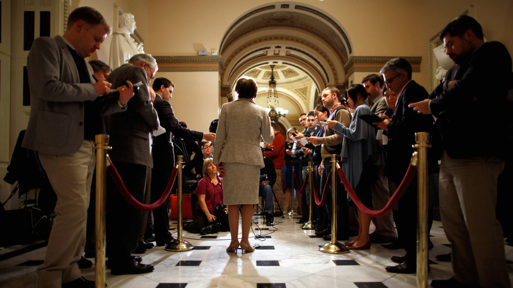 House Minority Leader Rep. Nancy Pelosi talks to reporters in the U.S. Capitol on Friday. Pelosi was critical of Speaker John Boehner and the GOP leadership for recessing the House without passing extensions of the payroll tax cut and unemployment benefits, both set to expire at the end of the year.