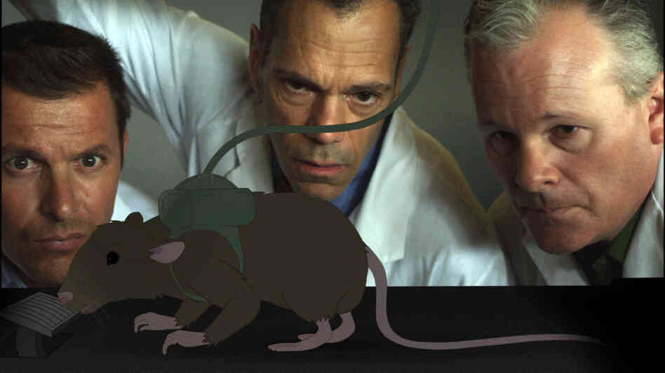 Scientists observe an unusually animated test subject in a re-enactment from Addiction Incorporated. Scientists observe an unusually animated test subject in a re-enactment from Addiction Incorporated.