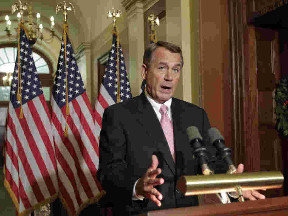 House Speaker John Boehner speaks to reporters at the Capitol on Monday.